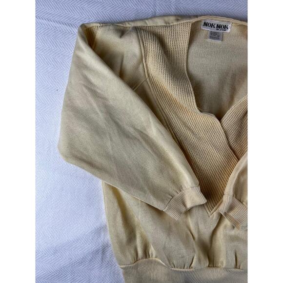Womens Nok Nok Sweater L Excellent Cream V-Neck Pull Over Vintage - Picture 7 of 8
